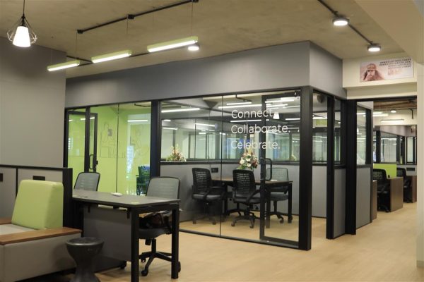 Meeting room used for team reviews and pitch preparation